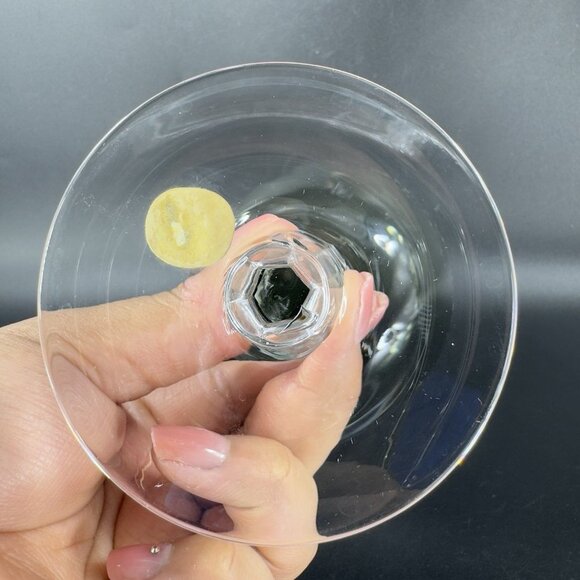 Sasaki Glass Platinum Rim Smokey Green Black Goblet Glasses Cups 7inch Set 2 VTG - Picture 5 of 11